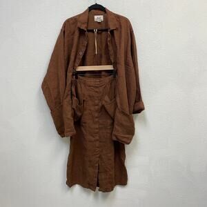 Vtg Flax by Jeanne Engelhart 2-Piece Set, Brown Linen, Jacket Skirt Lagenlook  L